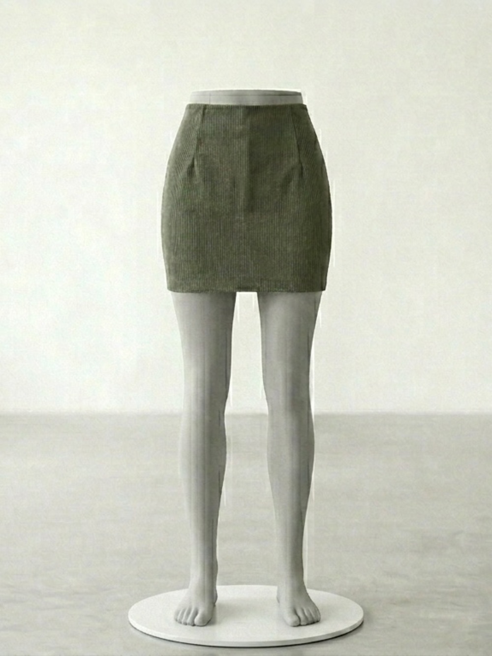Fitted Olive Green Corduroy Mini Skirt